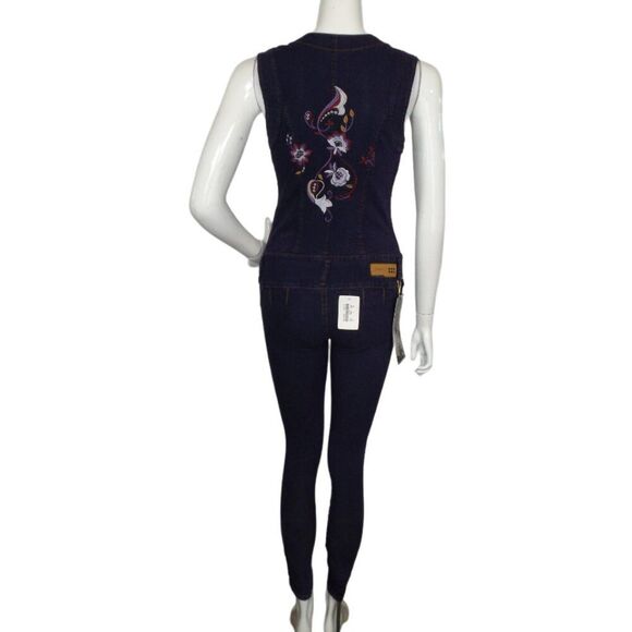 new! SCORPIO Jeans Jumpsuit, JR 1, Purple Denim, Fitted, Embellished/Cutouts - Picture 6 of 12